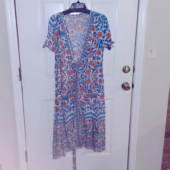 Dresses & Skirts - Bohemian Gypsy Floral Print Dress Tie Sleeve Slit
